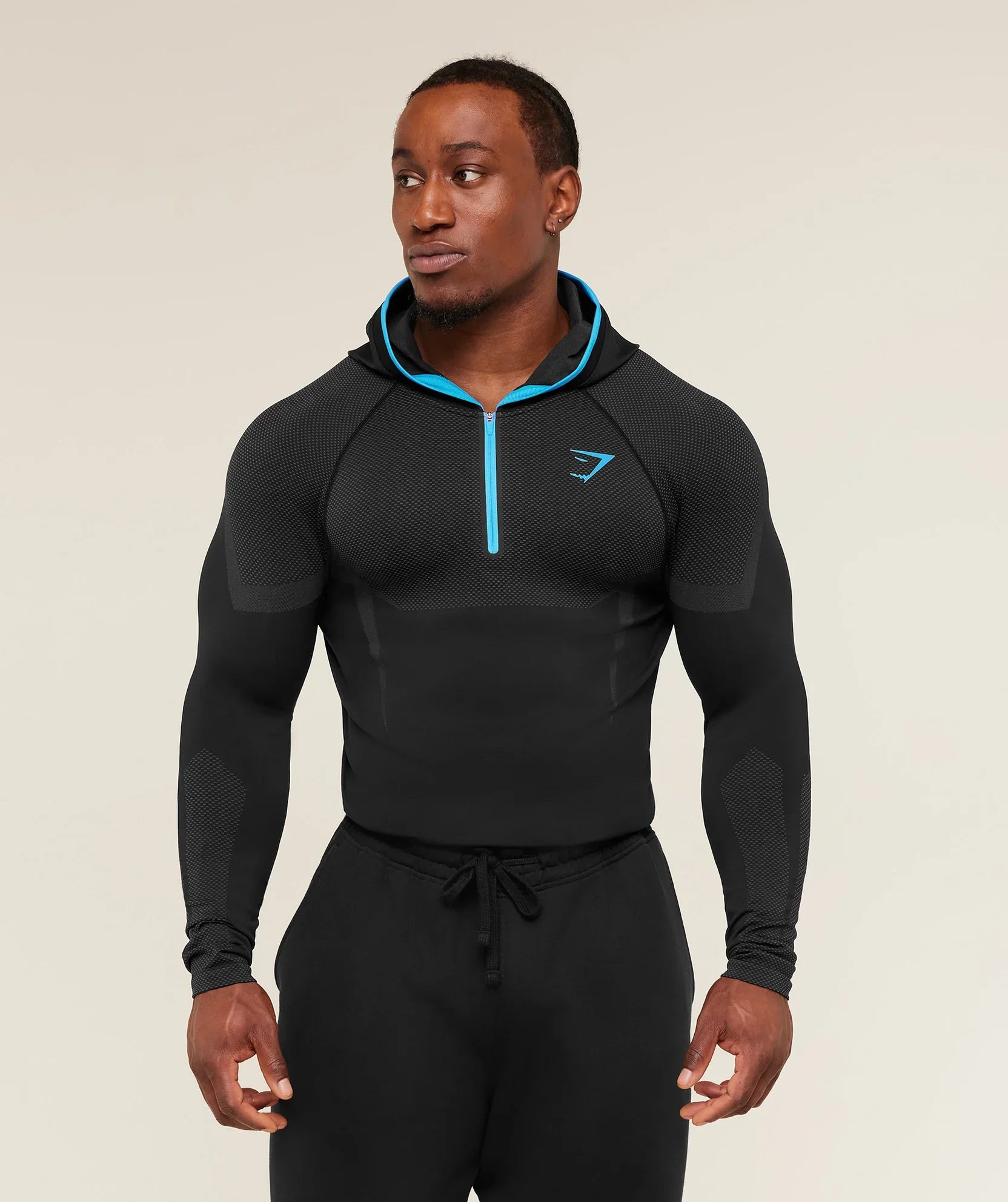 GymShark Onyx 5.0 Seamless Hoodie Black/Onyx Grey