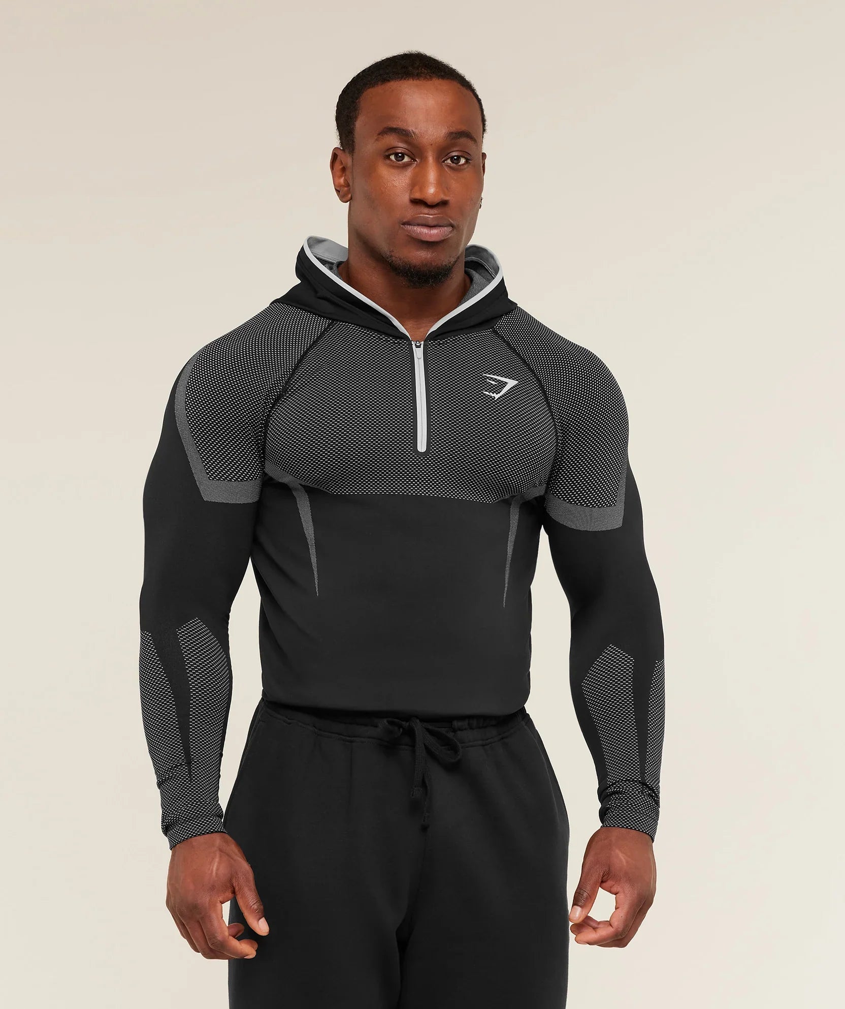 GymShark Onyx 5.0 Seamless Hoodie Black/Light Grey
