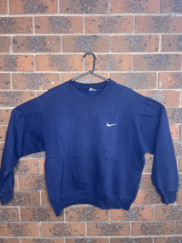 90s Vintage Y2K Nike Embroidered Mini Swoosh Navy Sweater (S)